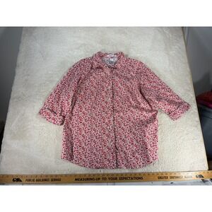 Chelsea Studio Red Floral 3/4 Sleeve Button Down Shirt Large 30-1060-0